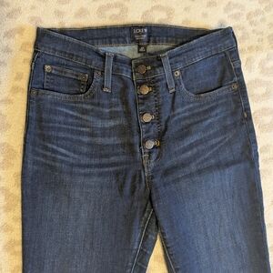J. Crew High Rise Skinny Jeans Dark Wash Button Fly Stretch Size 28
